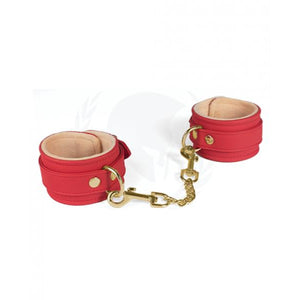Plush Lined Vegan Red Leather Cuffs