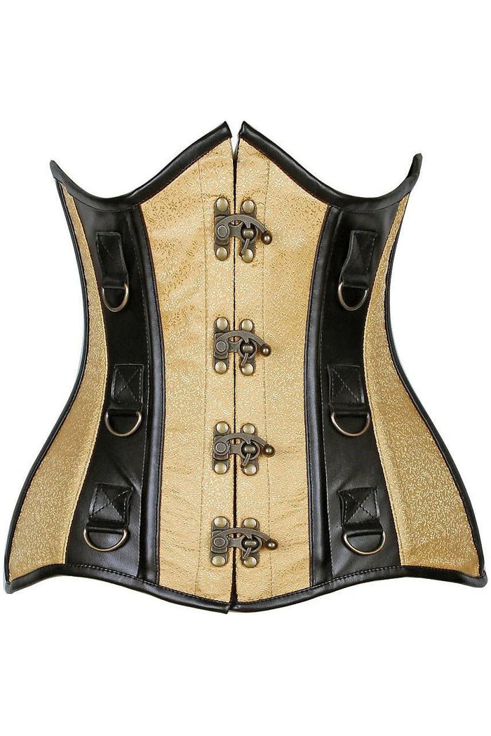 Gold Brocade & Faux Leather Steel Boned Corset