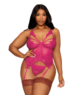 Floral Lace and Mesh Bustier & G-String Set