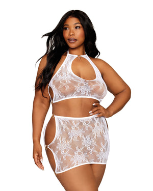 Seamless Lace Bralette and Mini-Skirt Set with Gold-Heart Details