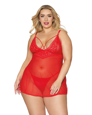 Dreamgirl Plus Size Lace and Mesh Babdoll and G-string Set