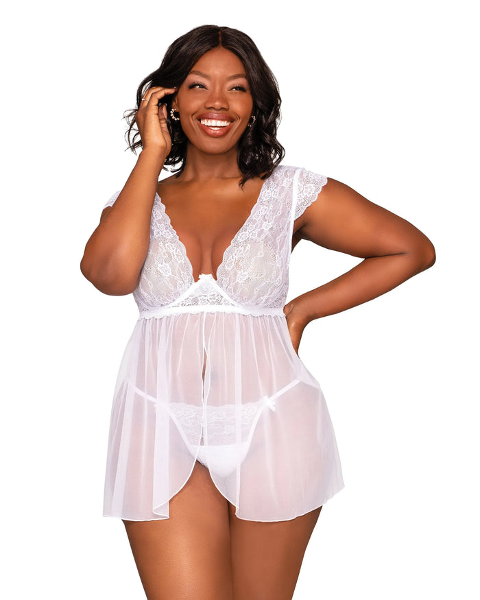 Lace Mesh Babydoll and G-String Set