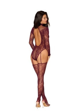 Cherry Lacquer Knitted Lace Teddy Bodystocking