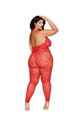 Red Rhinestone Leopard Knitted Bodystocking