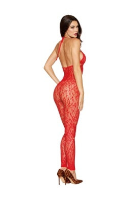 Red Rhinestone Leopard Knitted Bodystocking