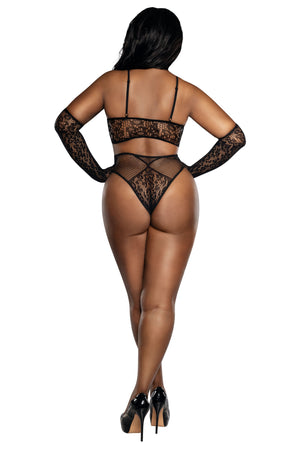 Lace Bralette, Panty, & Gloves Set