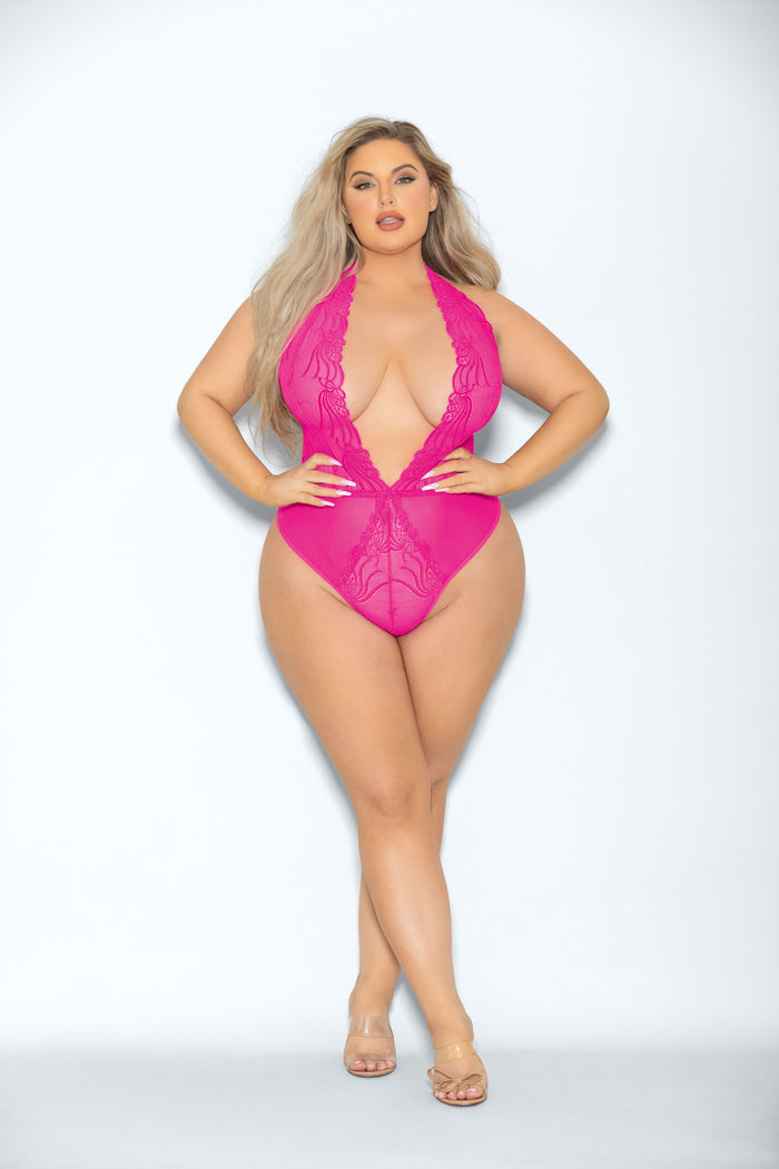 Neon Pink Plunge Teddy -Queen