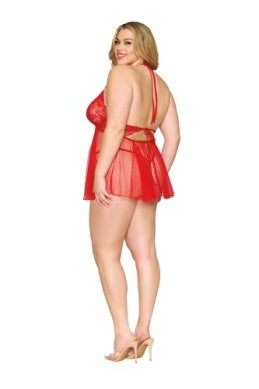 Dot Mesh Babydoll & G-String