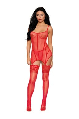 Rhinestone Heart Sheer Mesh Garter Chemise