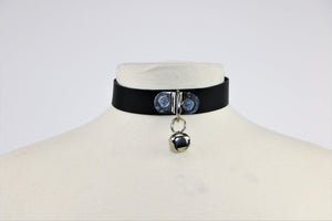 Adjustable Black Leather Kitten Collar with D-Ring and Bell