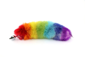 14"-17" Dyed Fox Tail Plug Attachment Anal Toys Touch of Fur Dyed Rainbow 