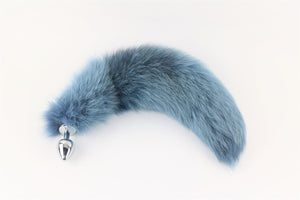 14"-17" Dyed Fox Tail Plug Attatchments Anal Toys Touch of Fur Dreamscape Blue 