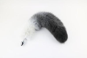 14"-17" Dyed Fox Tail Plug Attatchments Anal Toys Touch of Fur White to Black Gradient 