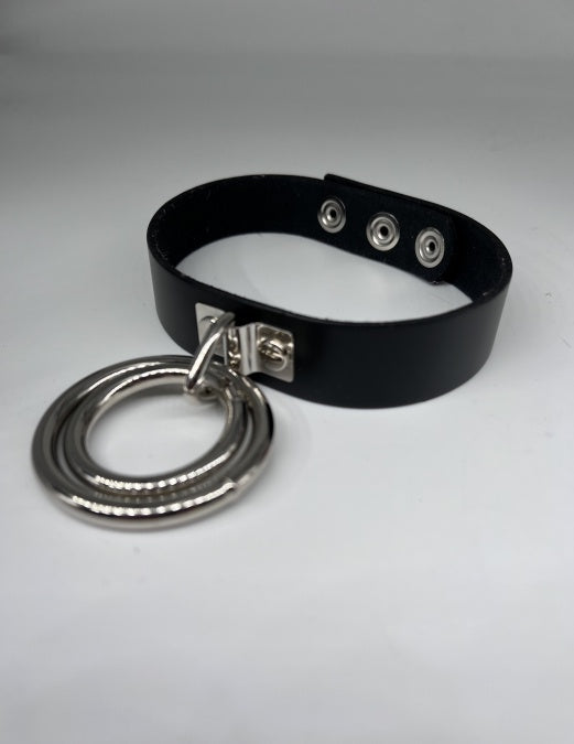 Black Leather Double Ring Collar
