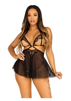 Open Cup Eyelash Lace Babydoll with Matching Panty