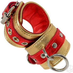 Gold and Red Metallic Leather Cuffs