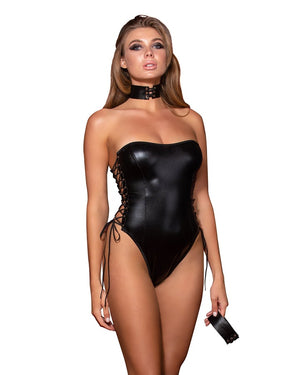 Strapless Stretch Faux Leather Teddy