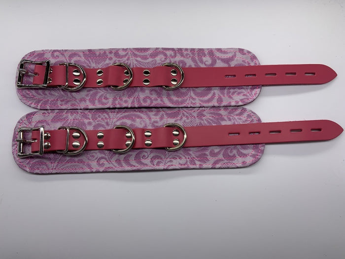 Pink Brocade Restraint Cuffs
