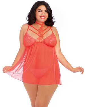 Stretch Mesh and Galloon Lace Babydoll