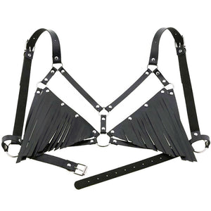 Adjustable Black Leather Harness with Fringe Lingerie & Clothing > Accessories Touch of Fur 