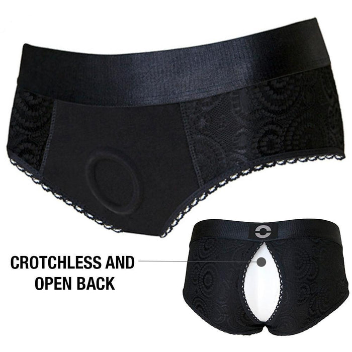 Black Lace Crotchless Panty Harness