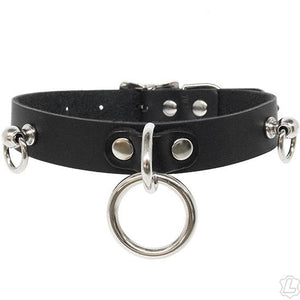 Black Leather Halter Ring and Post Collar BDSM > Collars Kookie Intl. 