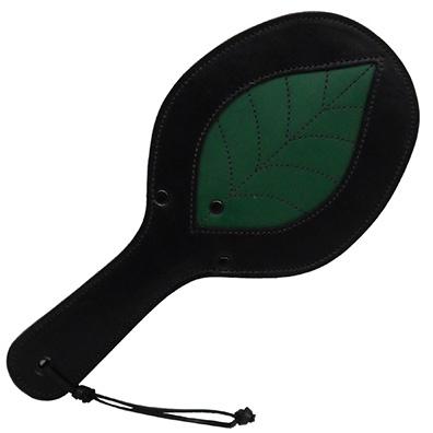 Black Leather Paddle with Green Fig Leaf Insert