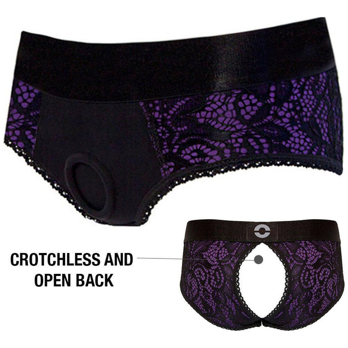 Black & Purple Crotchless Panty Harness