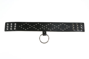 Wide Studded Leather Collar with O-Ring