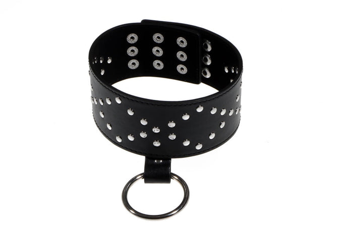 Wide Studded Leather Collar with O-Ring