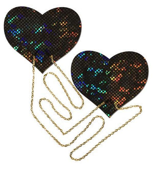 Disco Ball Hearts with Gold Chains Pasties Lingerie & Clothing > Accessories Pastease Black Hologram 
