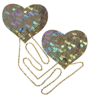 Disco Ball Hearts with Gold Chains Pasties Lingerie & Clothing > Accessories Pastease Gold Hologram 
