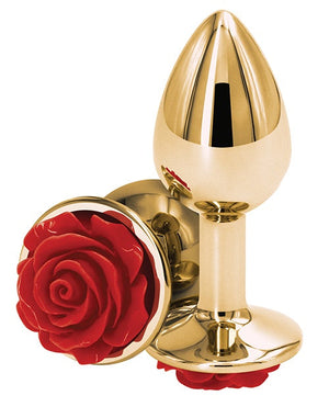 Gold Plug With Red Rose Anal Toys NS Novelties 