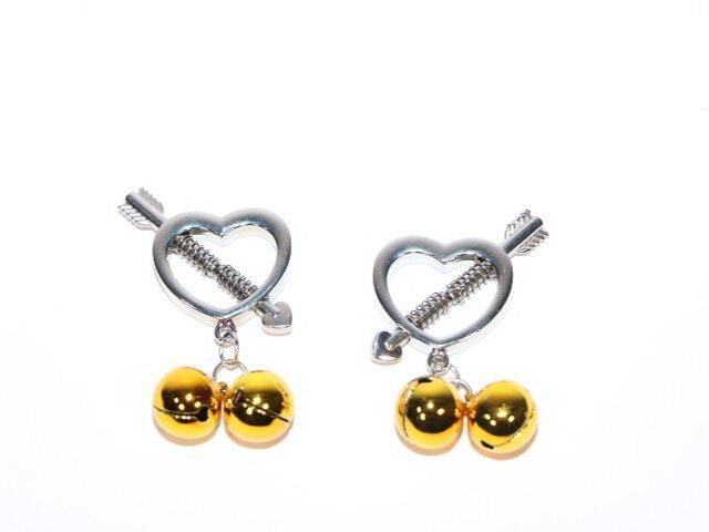 Heart Shaped Nipple Clamps with Gold Bells
