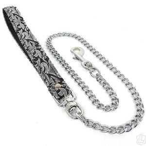 Metal chain leash with brocade fabric loop BDSM > Collars Kookie Intl. Black Brocade 