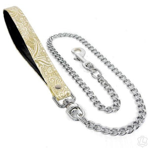 Metal chain leash with brocade fabric loop BDSM > Collars Kookie Intl. Gold Brocade 