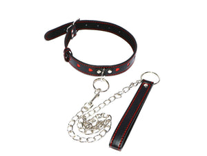 Queen of Hearts Leather Collar and Leash BDSM > Collars Touch of Fur 
