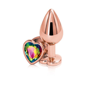 Rear Assets Rose Gold Metal Plug Anal Toys NS Novelties Medium Rainbow Heart