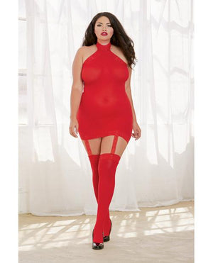 Sheer Garter Dress Lingerie & Clothing > Bodystocking 1X-4X Dreamgirl International Lingerie Red 