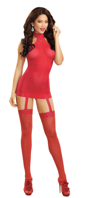 Sheer Halter Lace Garter Dress Lingerie & Clothing > Bodystocking Dreamgirl International Lingerie Red 