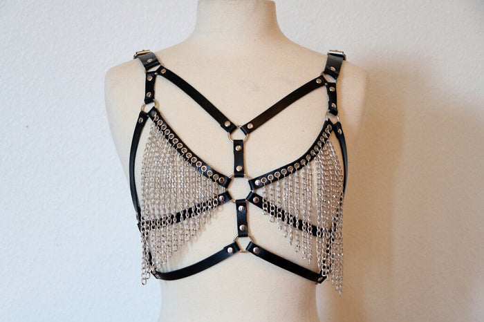 Strappy Leather Harness with Chains