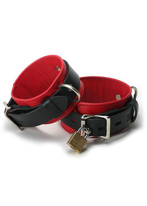 Strict Leather Deluxe Black & Red Locking Wrist Cuffs