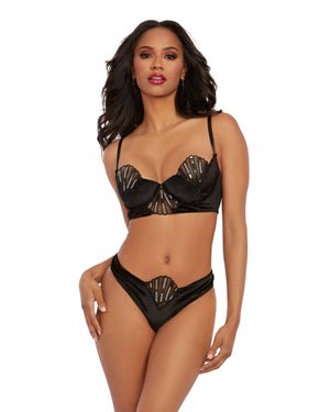 Velvet Bra & G-String Set with Art Deco Inspired Sequin Embroidery Applique Lingerie & Clothing > Lingerie Dreamgirl International Lingerie 